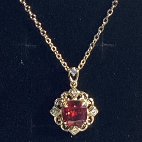 Boutique Jewelry - 10k Gold Plated Cushion Cut Prong Set Simulated Red Ruby(Cz)Pendant Necklace